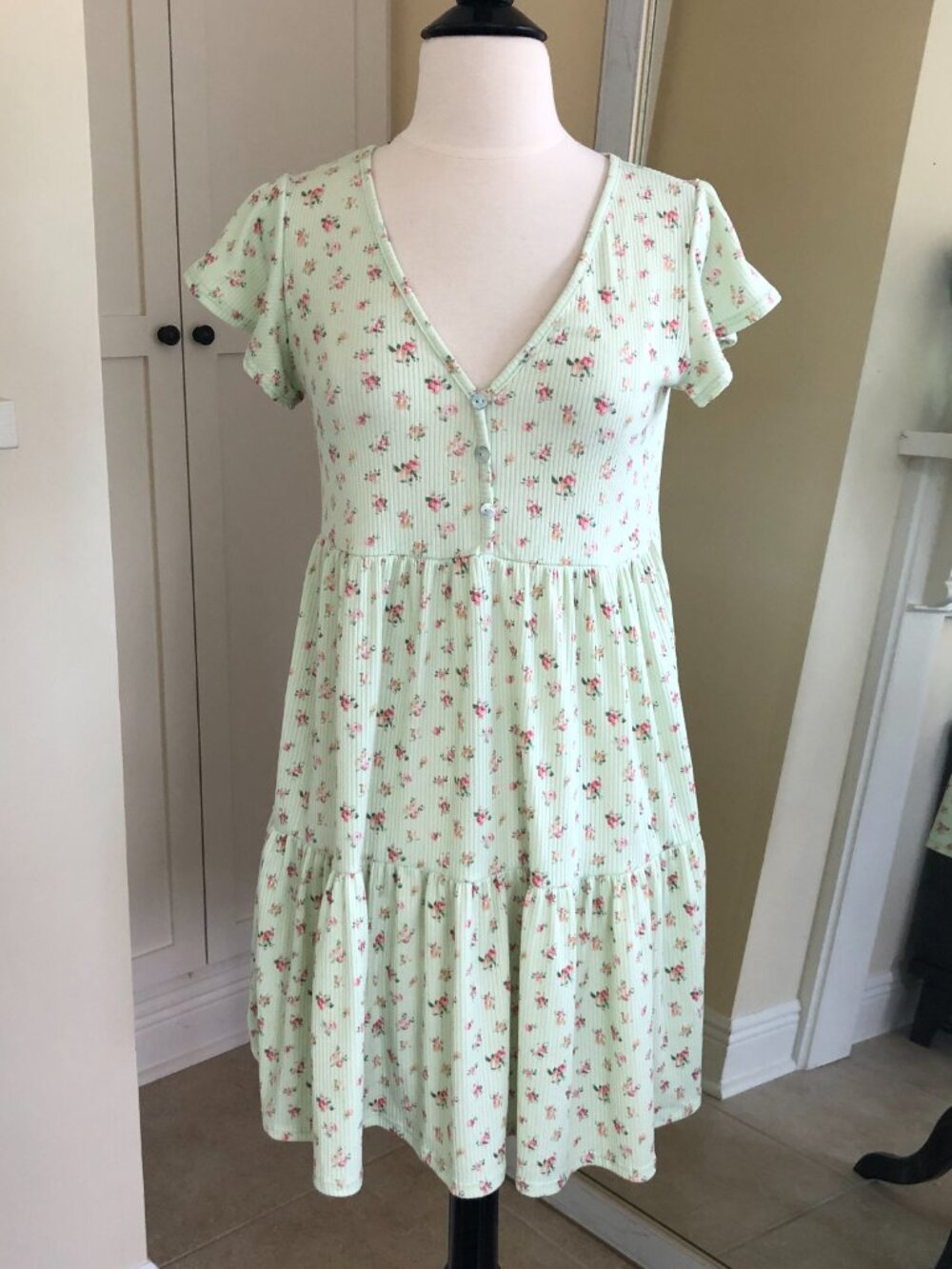 See You Monday Floral Ribbed Knit Summer Spring Dress Large